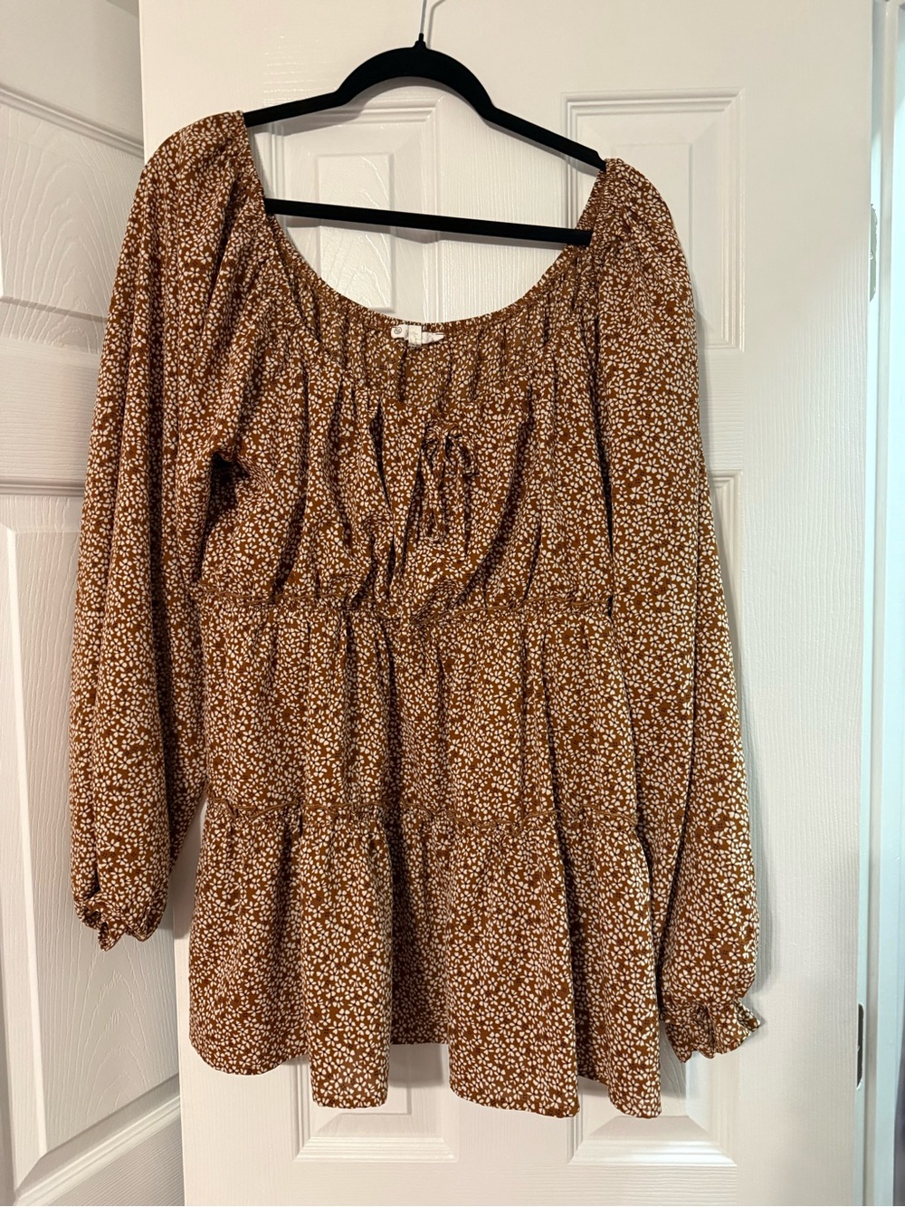 Chic Soul Brown & White Floral Tiered Peasant Tunic